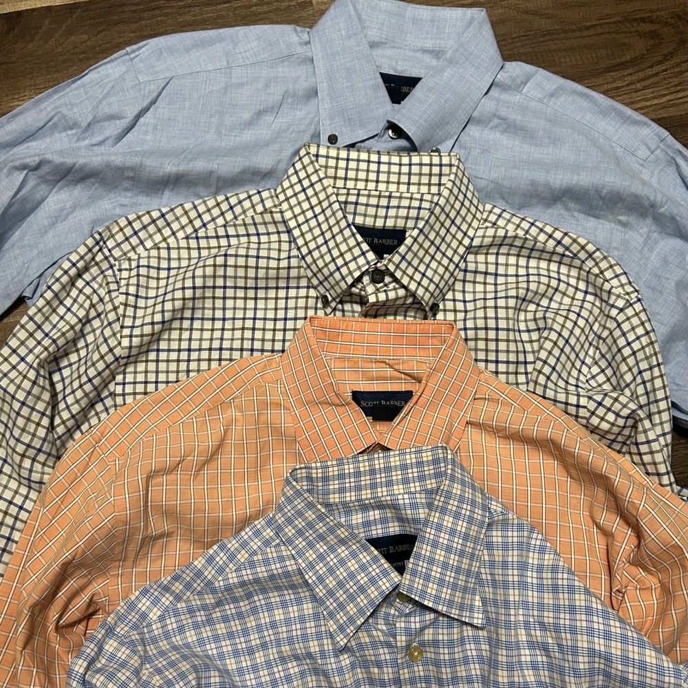 Scott Barber Men's Button Down Shirt XL Blue Orange Check Plaid Bundle 4 Pack